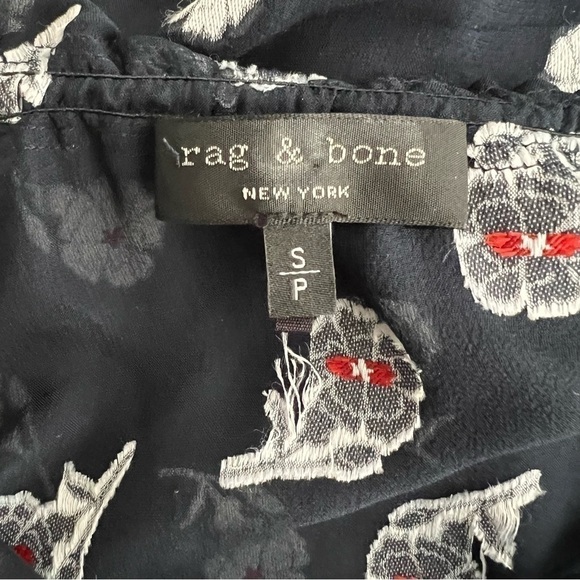 Rag & Bone Bennett Sheer Silk Blend Floral Blouse Navy White Size Small - Picture 13 of 15